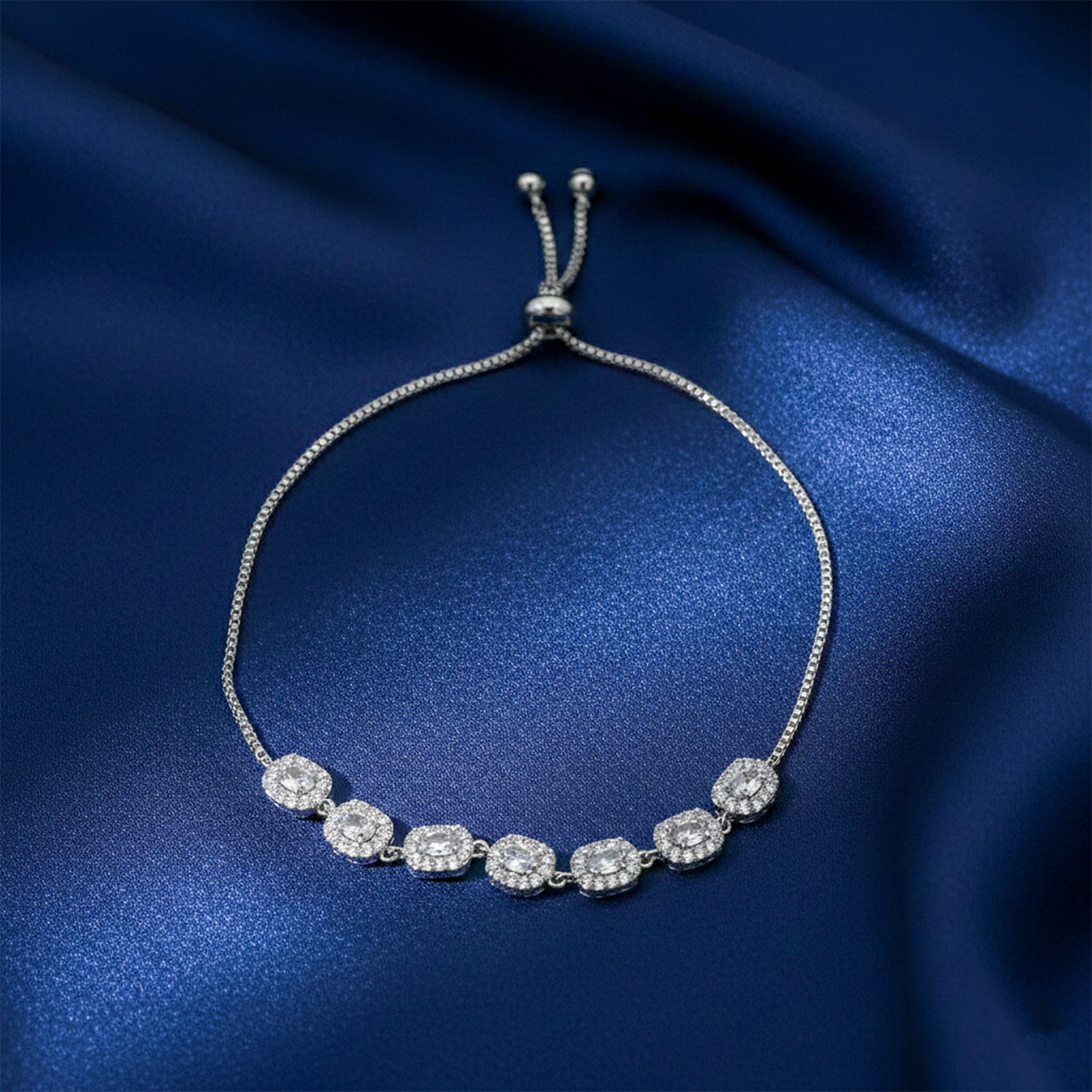 Silver CZ Oval Link Adjustable Bracelet GWB -160