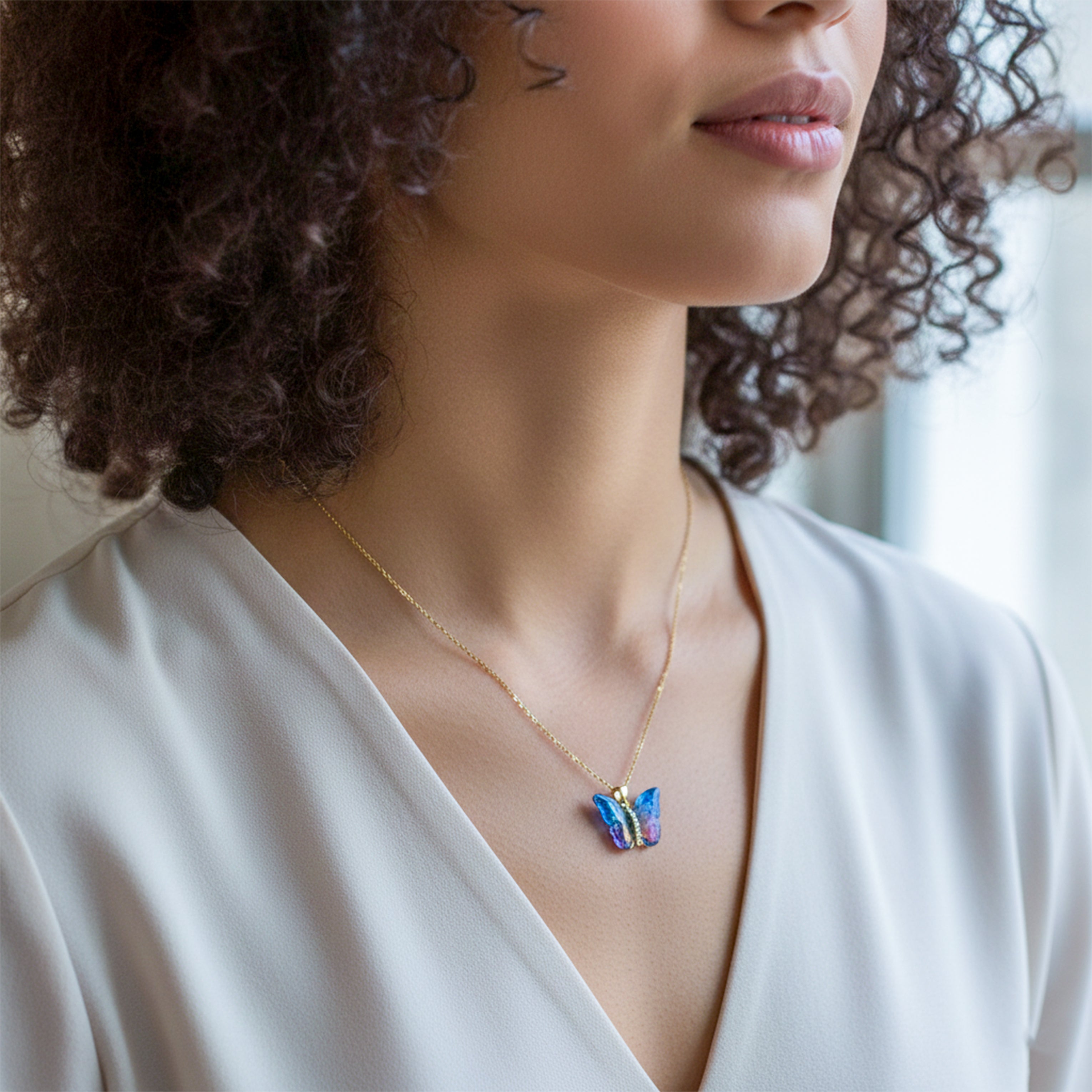 Aurora Butterfly Pendant Necklace in Gold Finish GWN -155