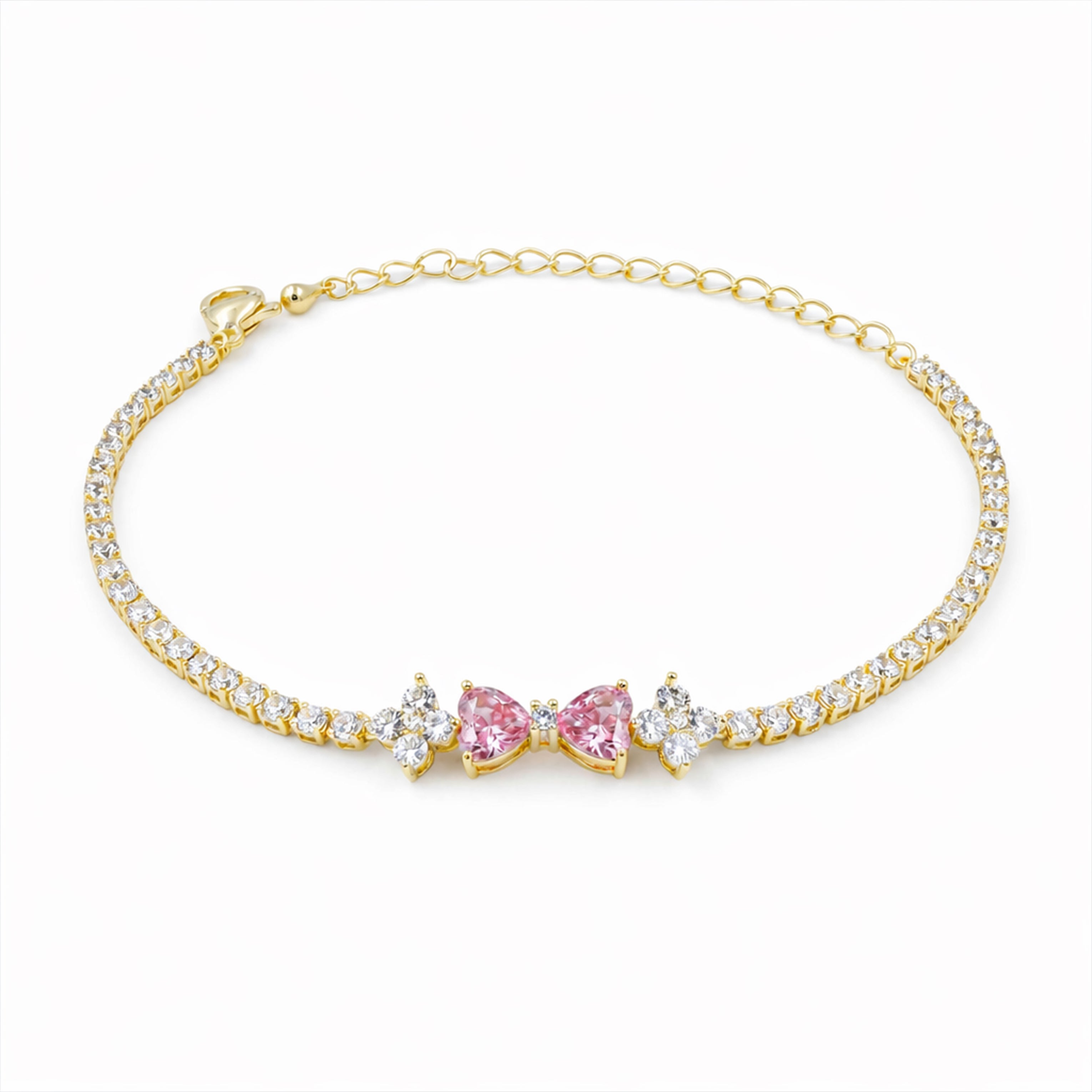 Pink Heart Crystal Tennis Bracelet GWB -95
