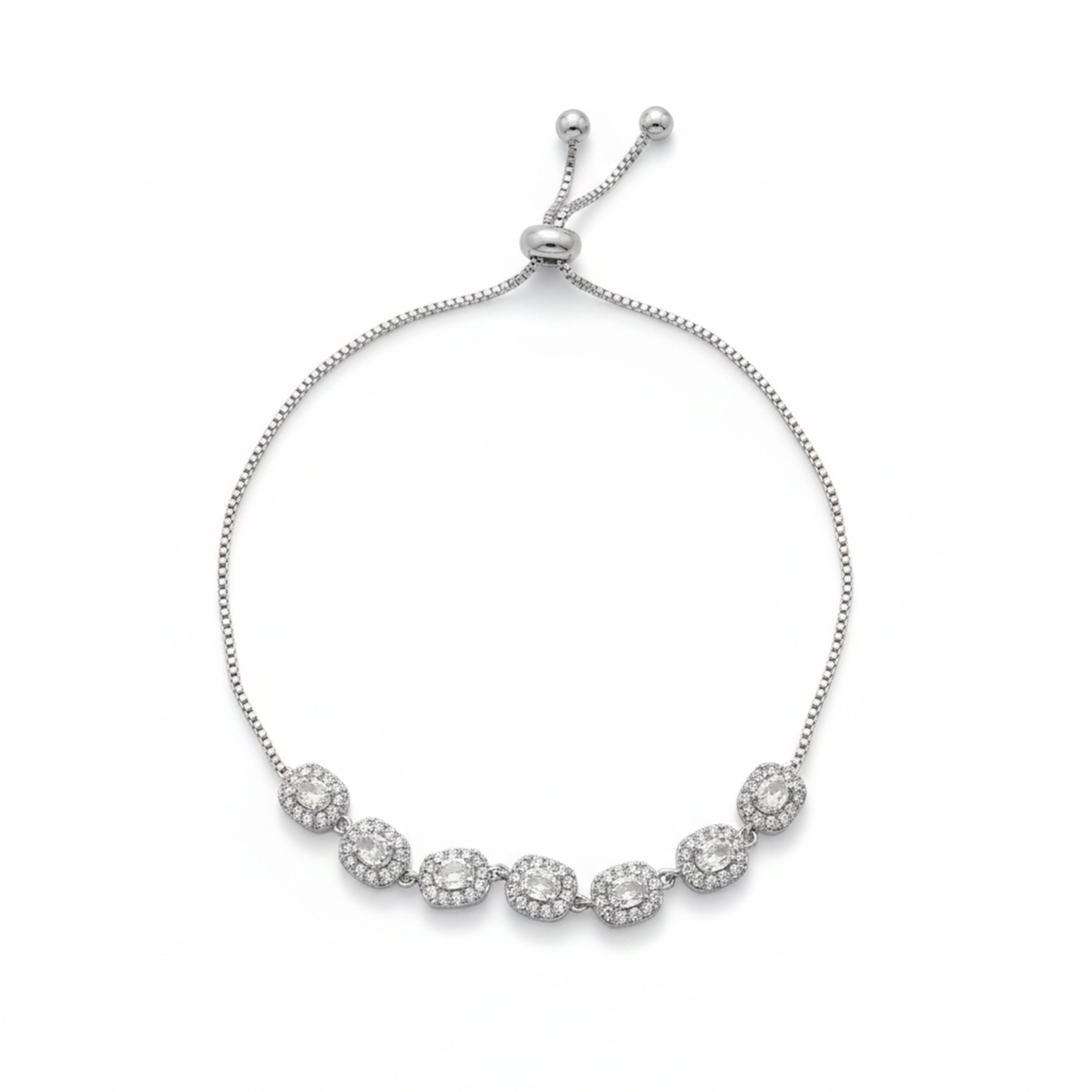 Silver CZ Oval Link Adjustable Bracelet GWB -160