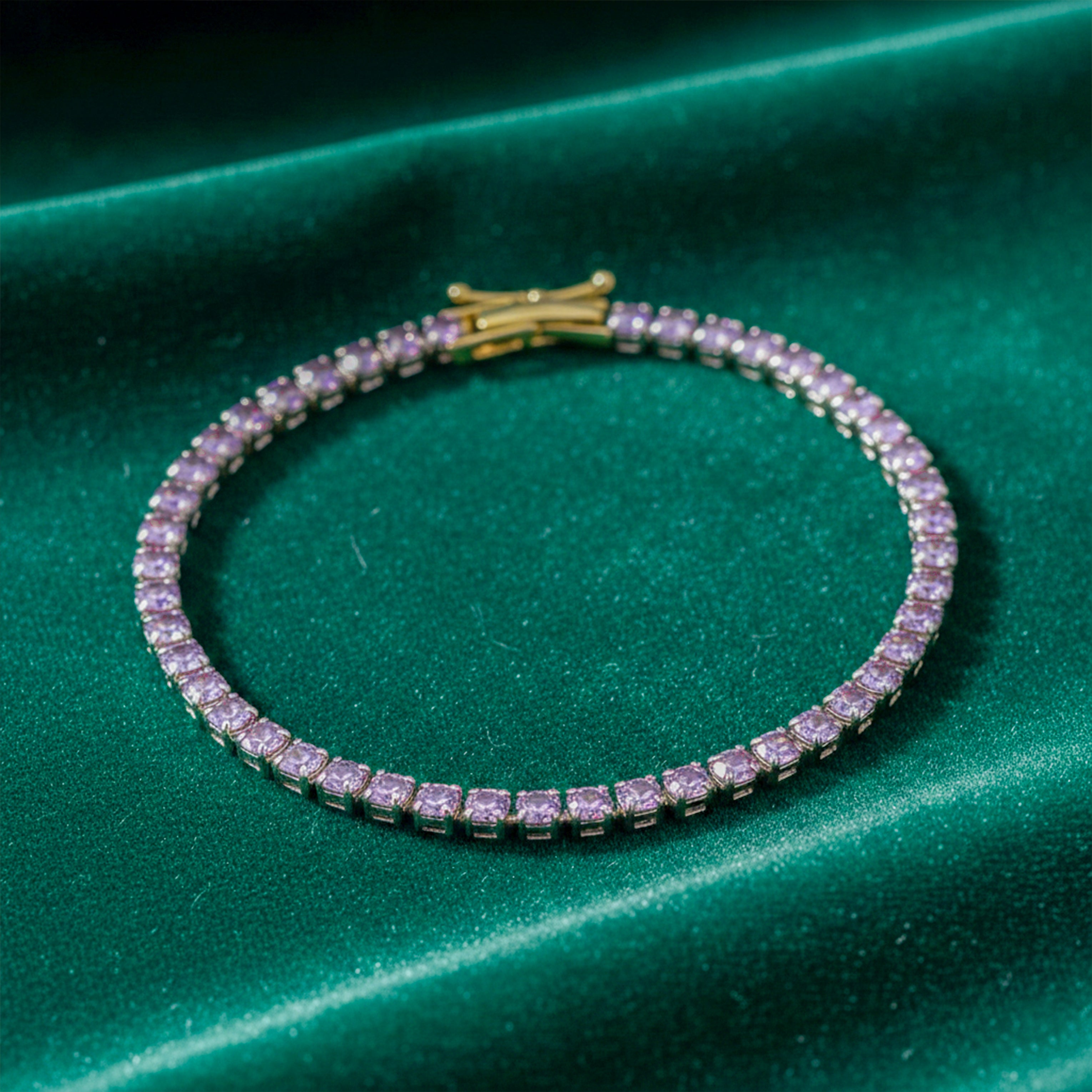 Golden Lavender Crystal Tennis Bracelet GWB -55