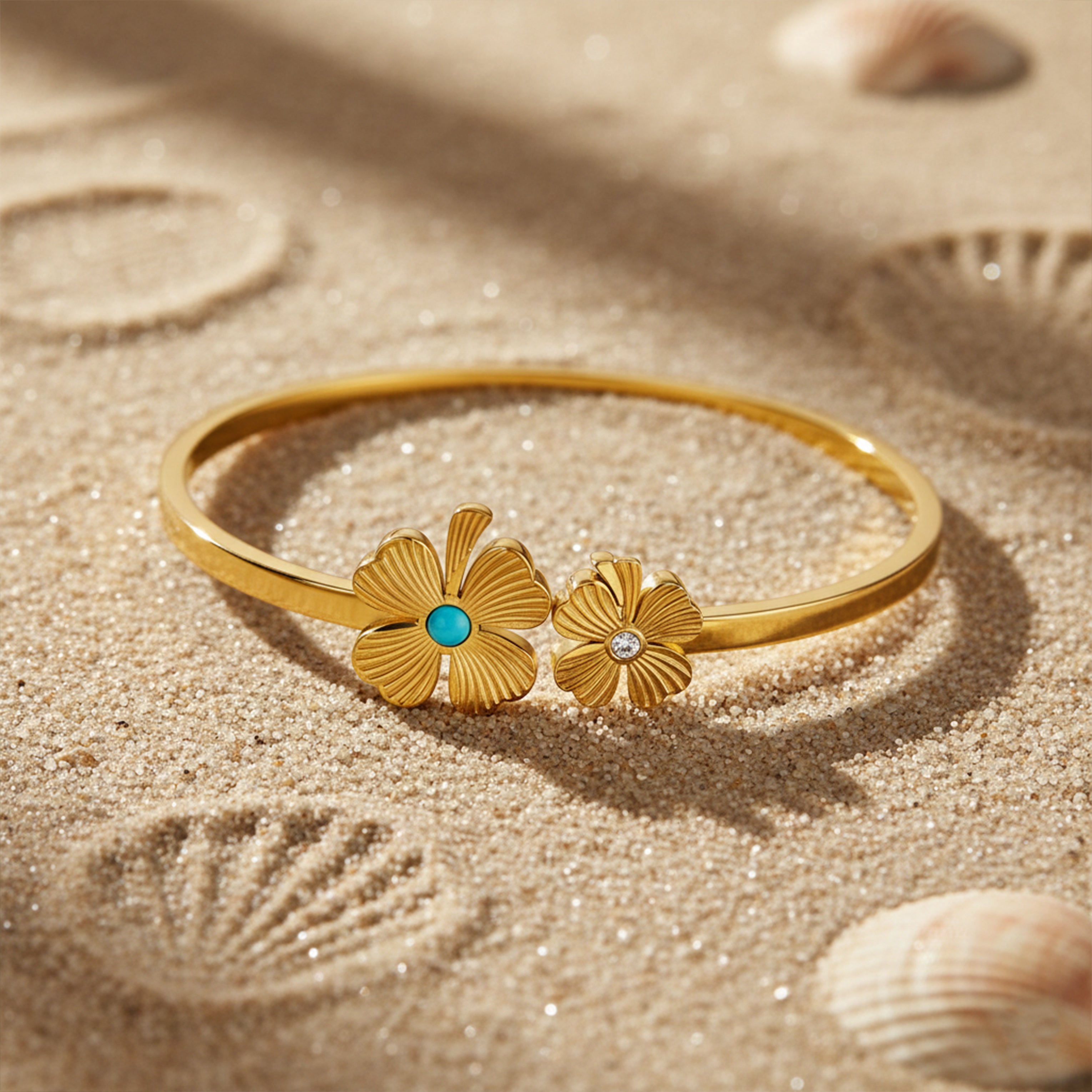 Golden Dual Floral Charm Bracelet GWK -24