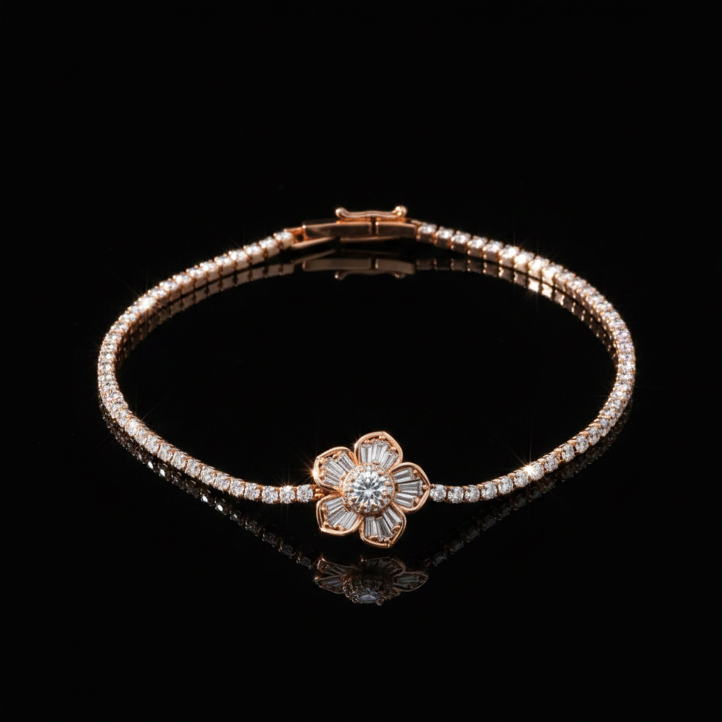 Rose Gold Pearl Drop Tennis Bracelet GWB -97