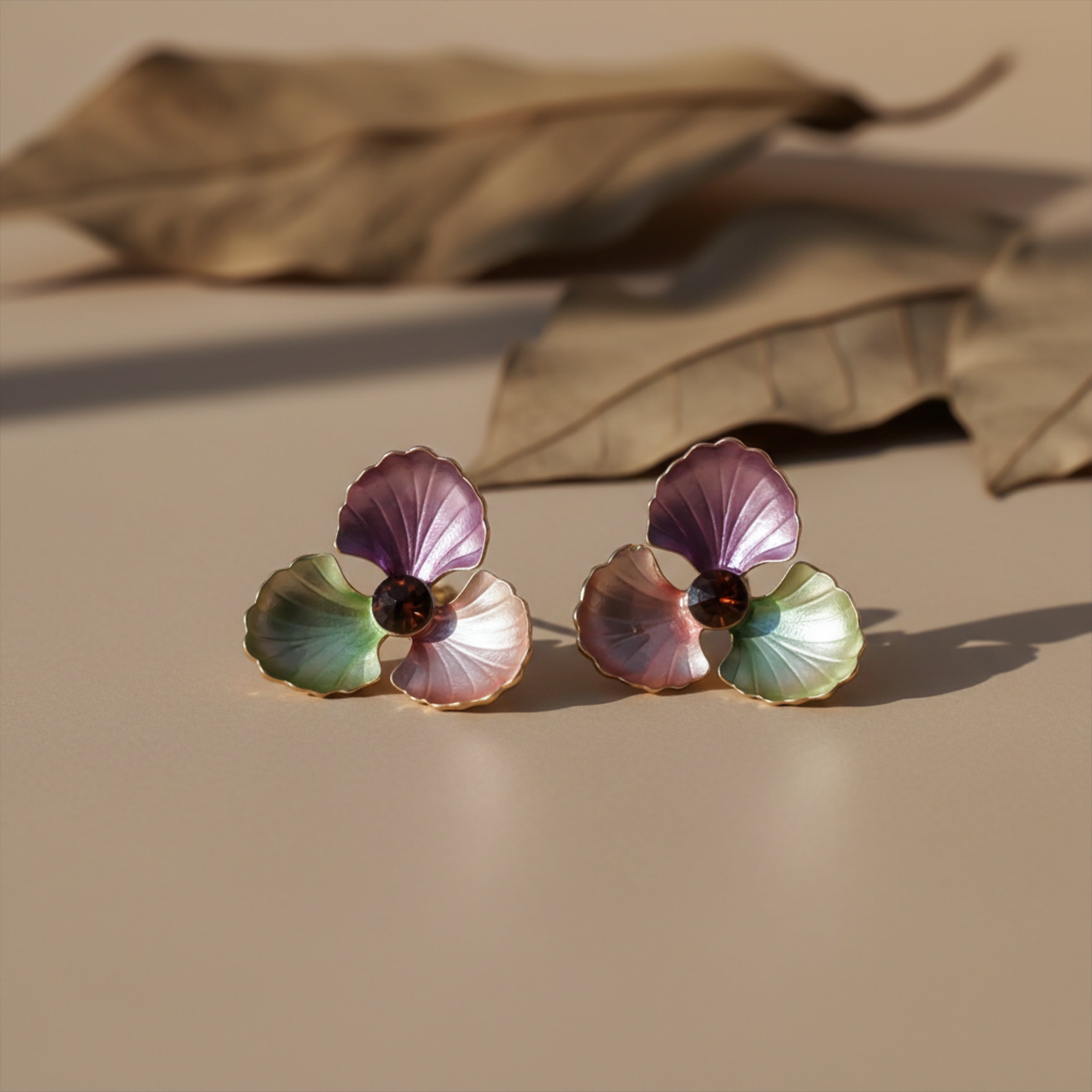 Floral Enamel Stud Earrings GWE -183