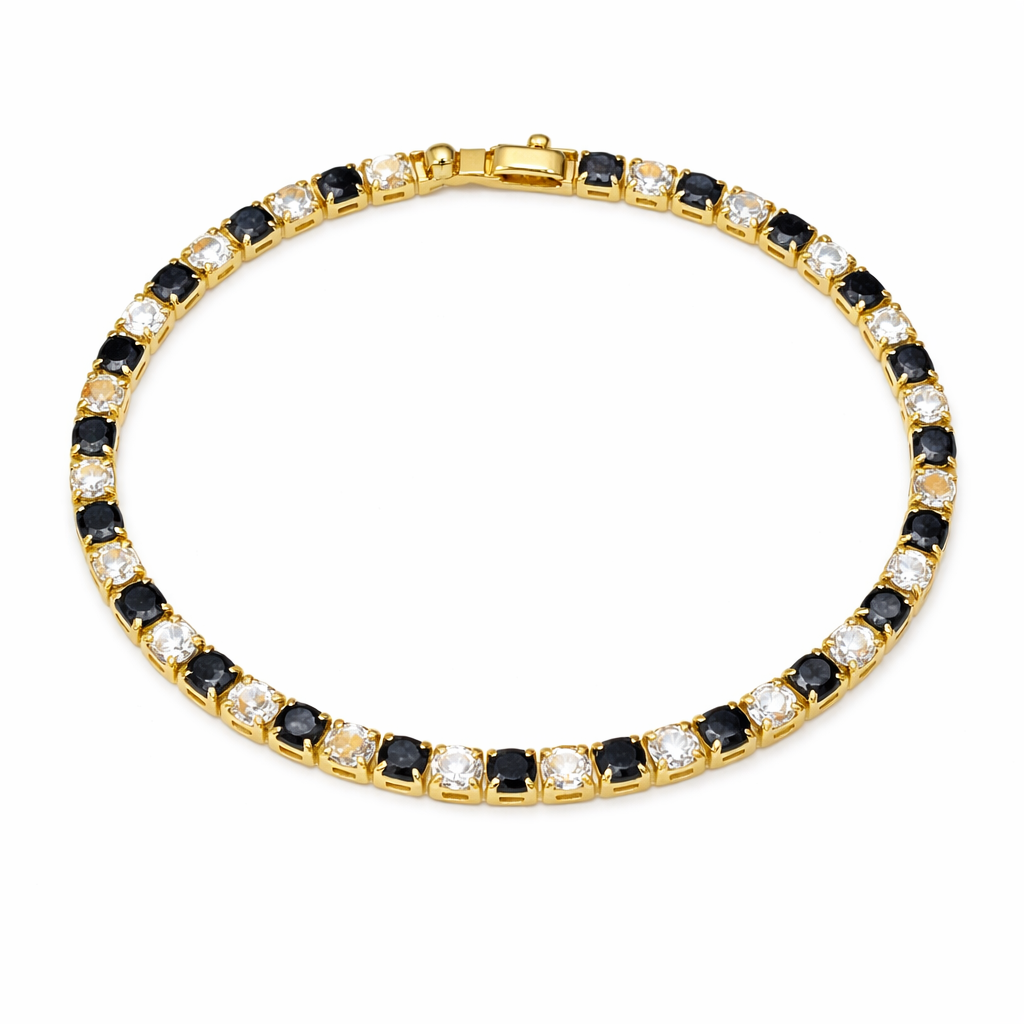 Gold Black & White Diamond Tennis Bracelet GWB -85