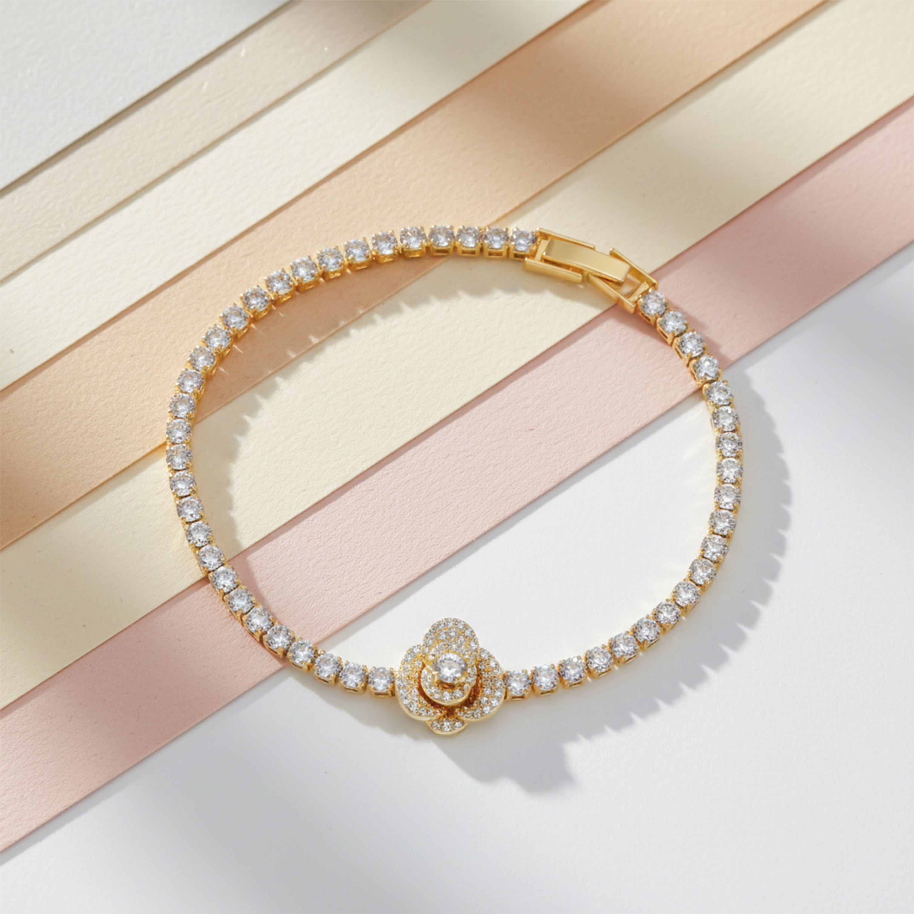 Gold Floral Tennis Bracelet GWB -79