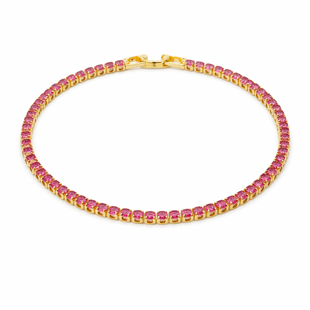 Gold Pink Tennis Bracelet GWB -82
