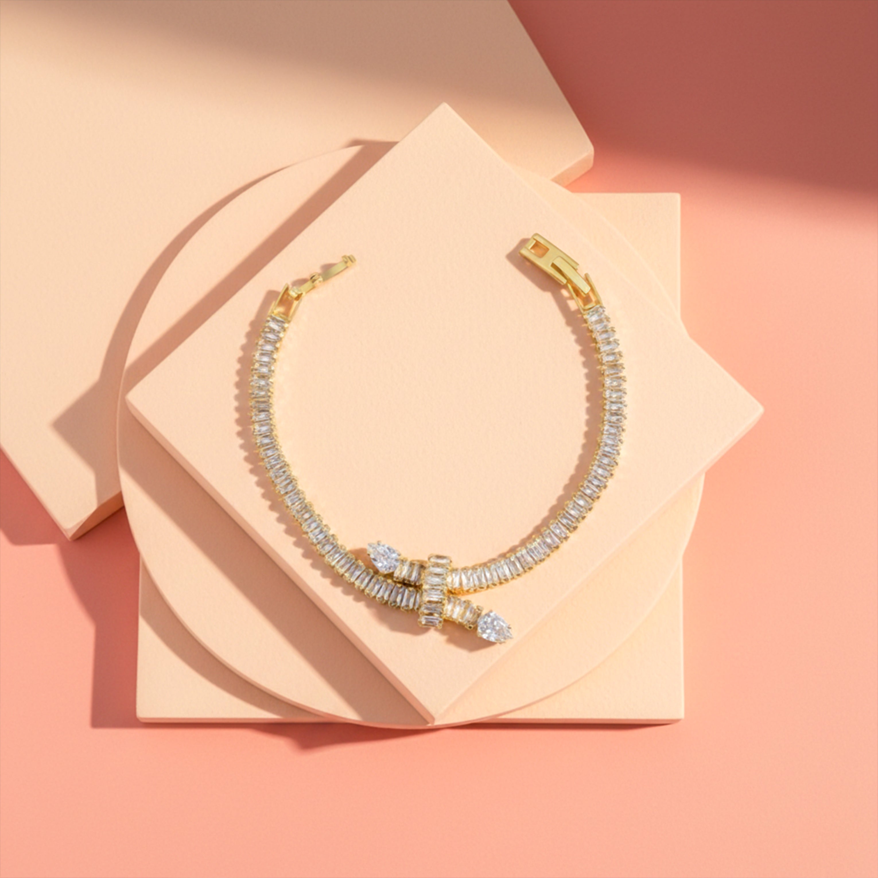 Golden Baguette Bow Tennis Bracelet GWB -127