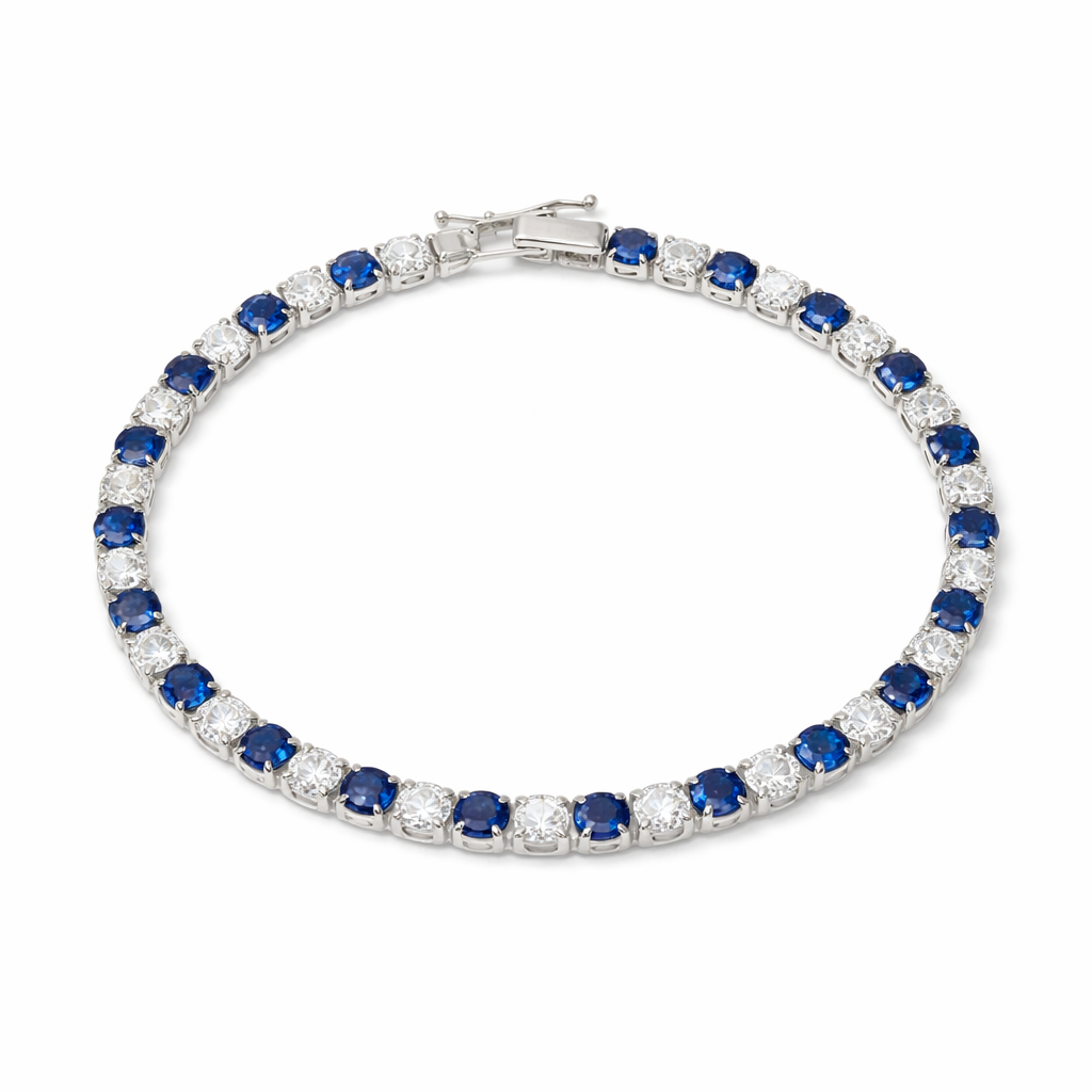 Silver Blue & White Tennis Bracelet GWB -84