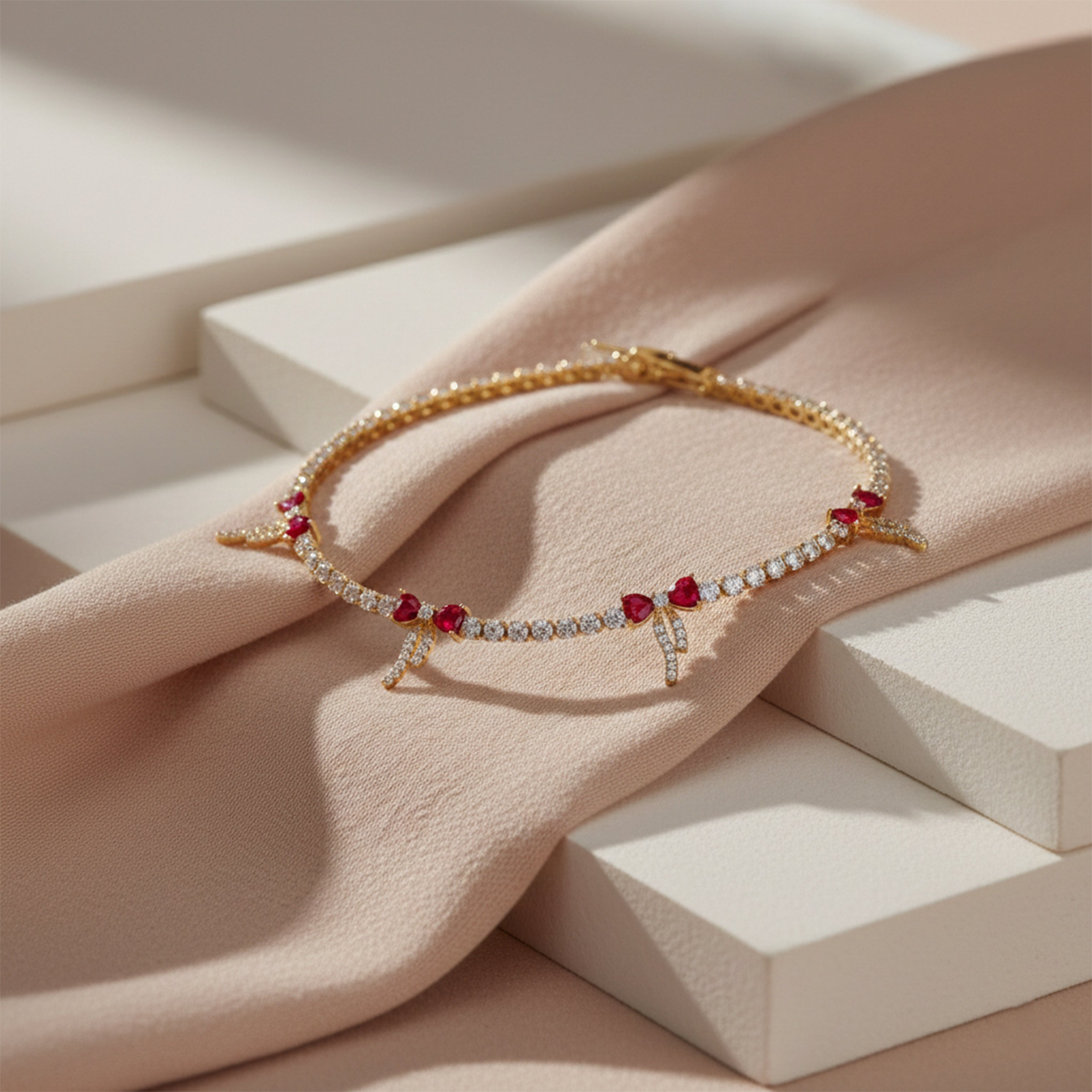 Ruby Bow Tennis Bracelet GWB -100