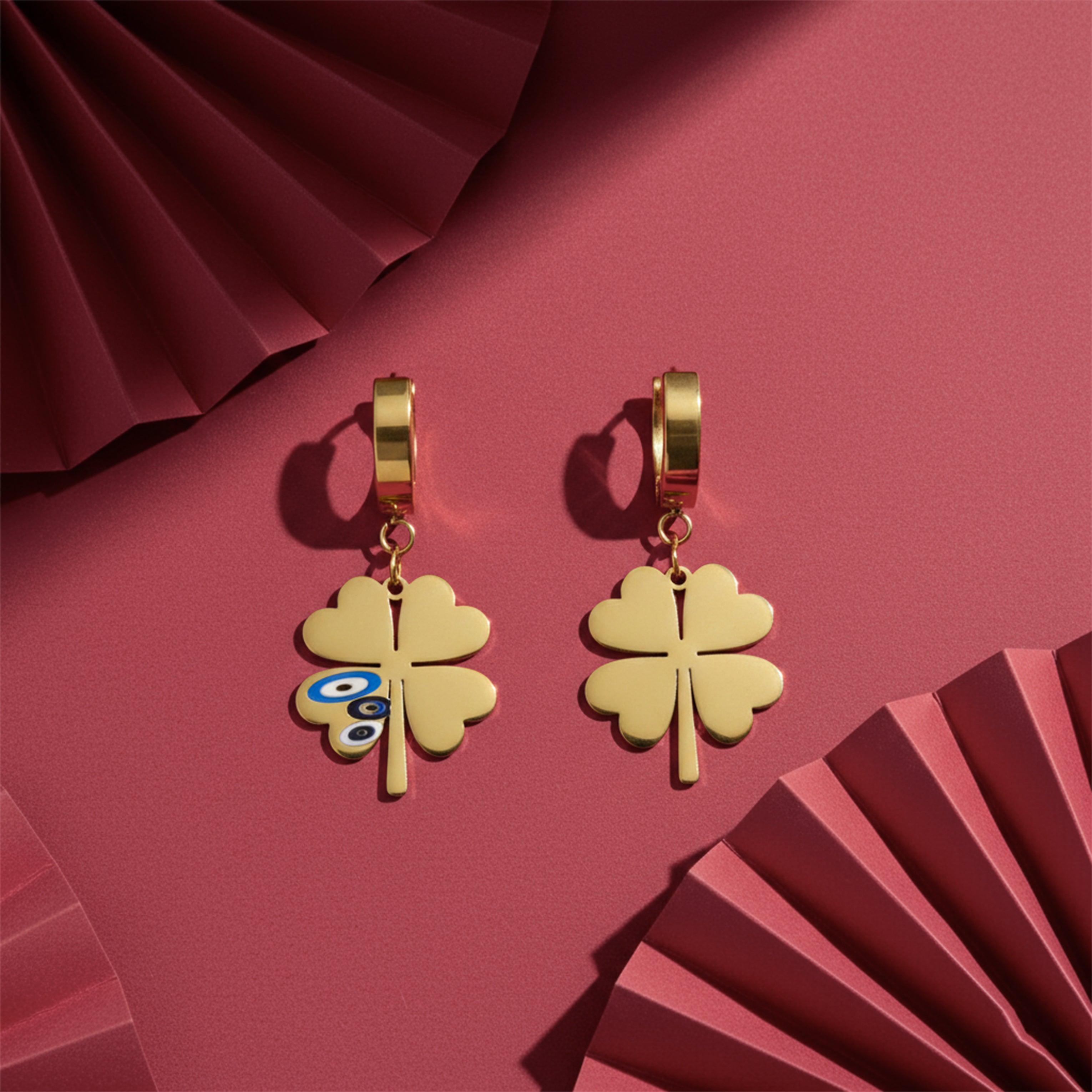 Golden Evil Eye Clover Earrings GWE -82