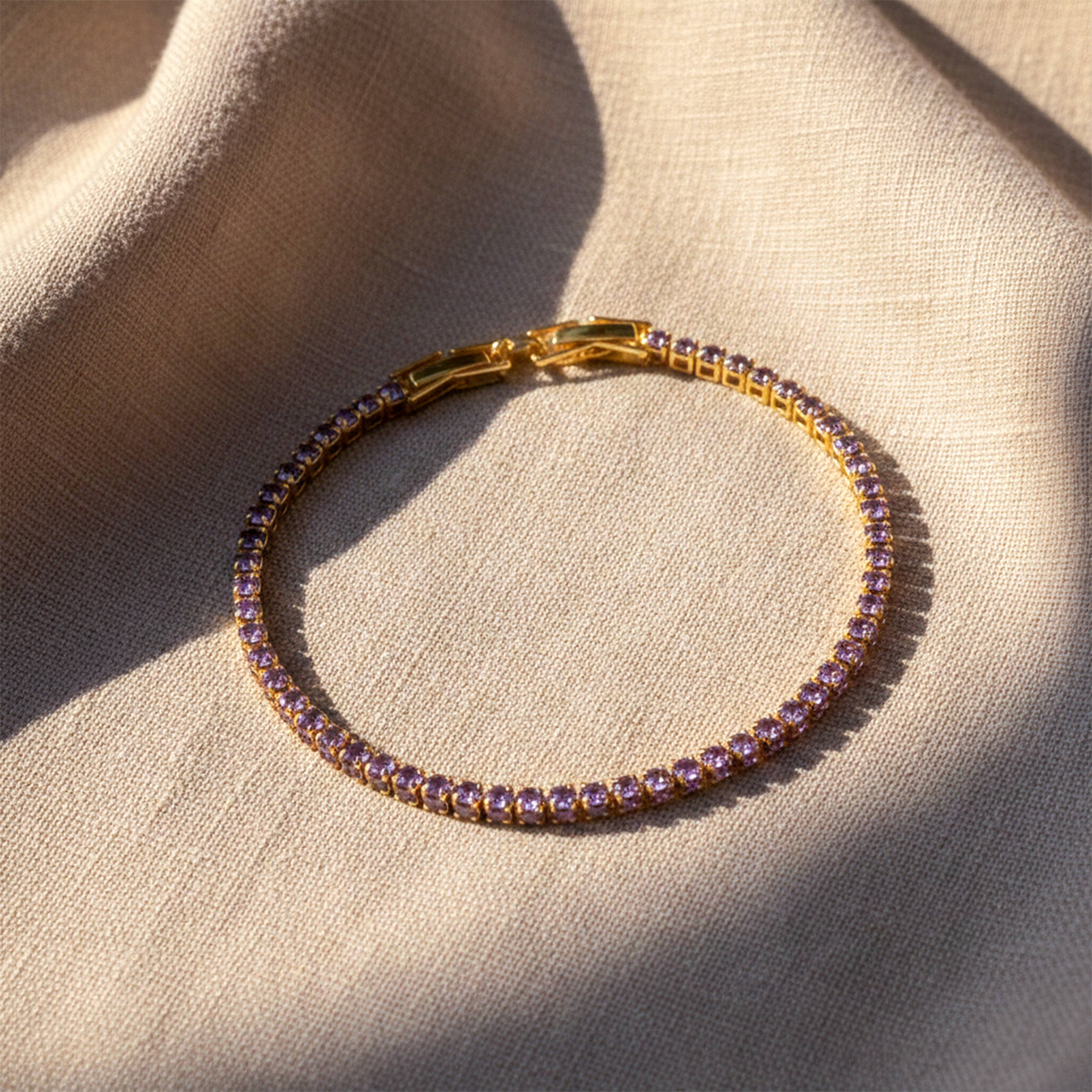 Golden Lavender Crystal Tennis Bracelet GWB -55