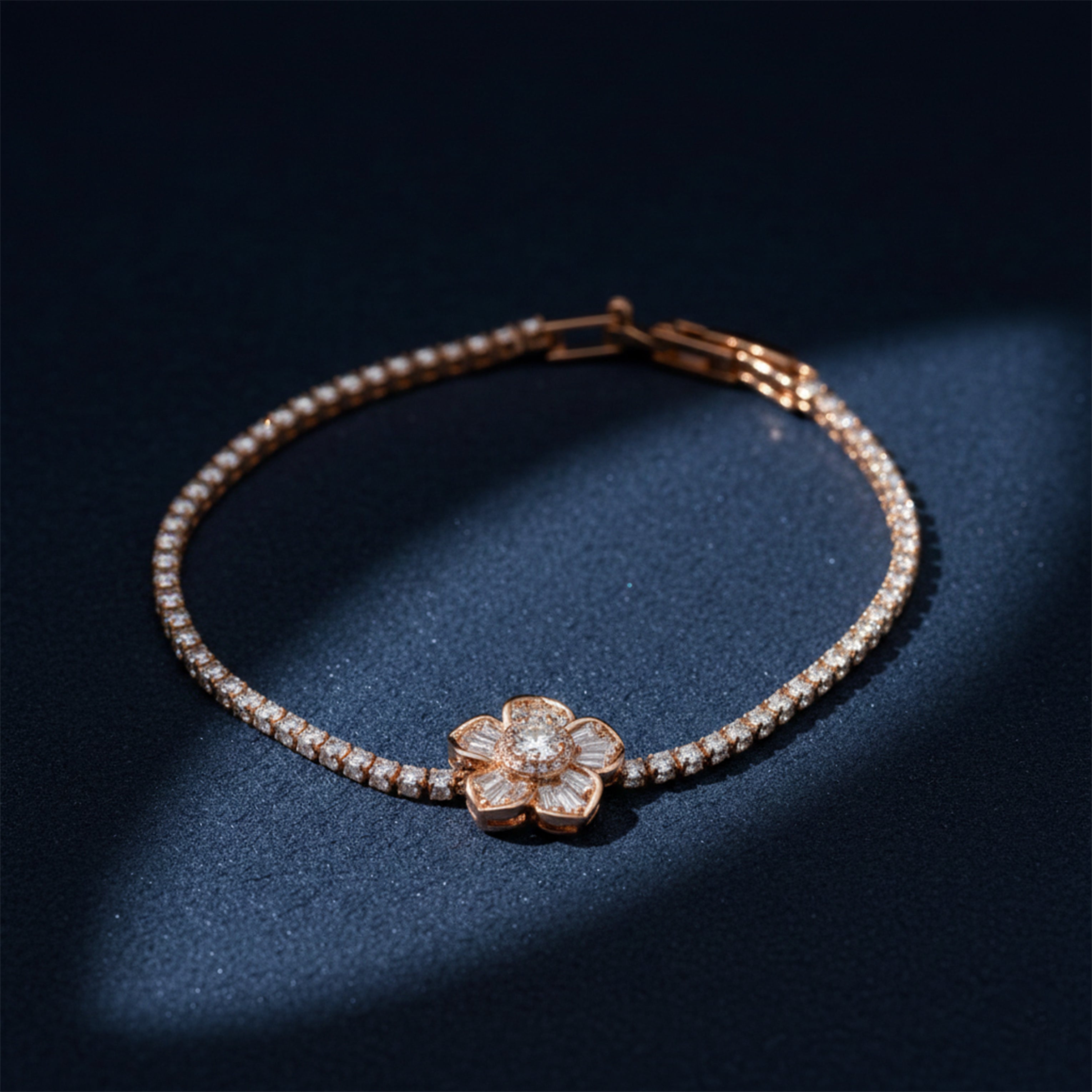 Rose Gold Pearl Drop Tennis Bracelet GWB -97