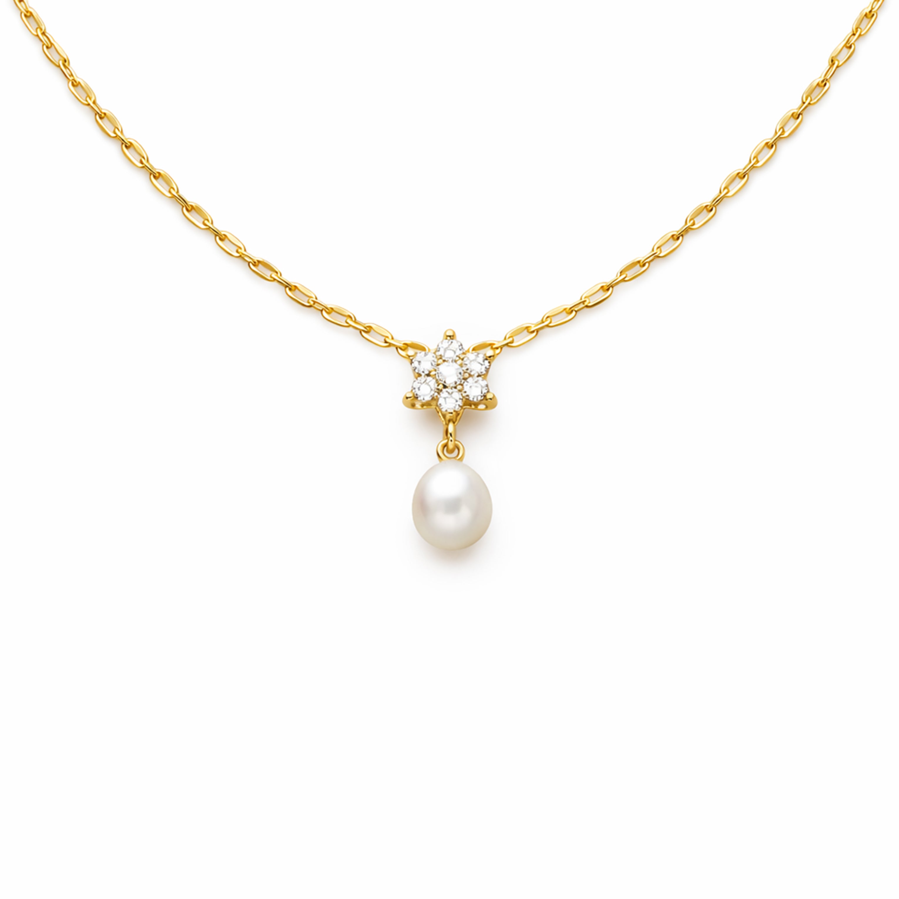 Golden Floral Pearl Drop Necklace GWN -37