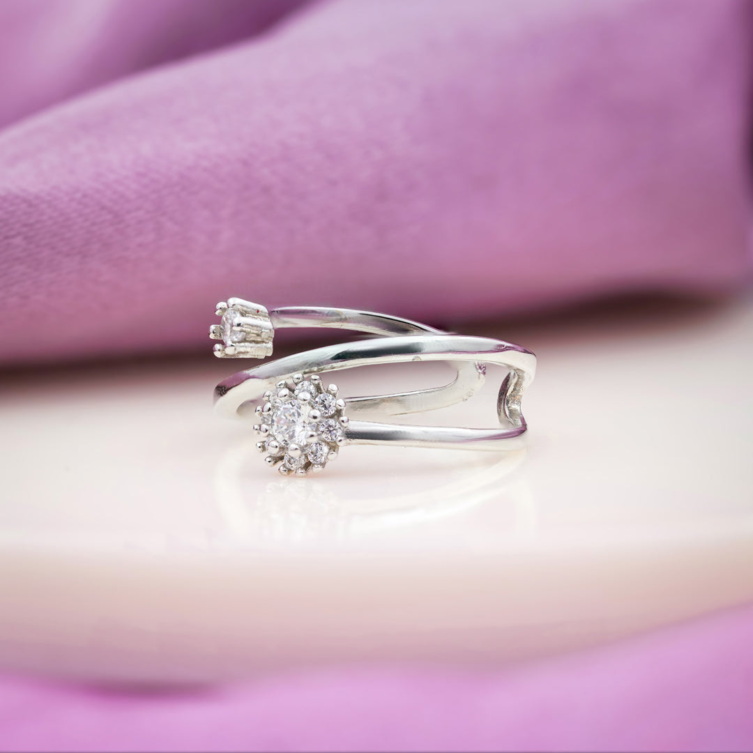 Silver Dual Flower Open Ring GWR -86