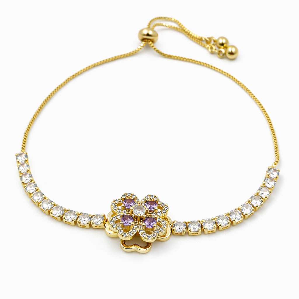 Gold Floral Adjustable Tennis Bracelet GWB -109