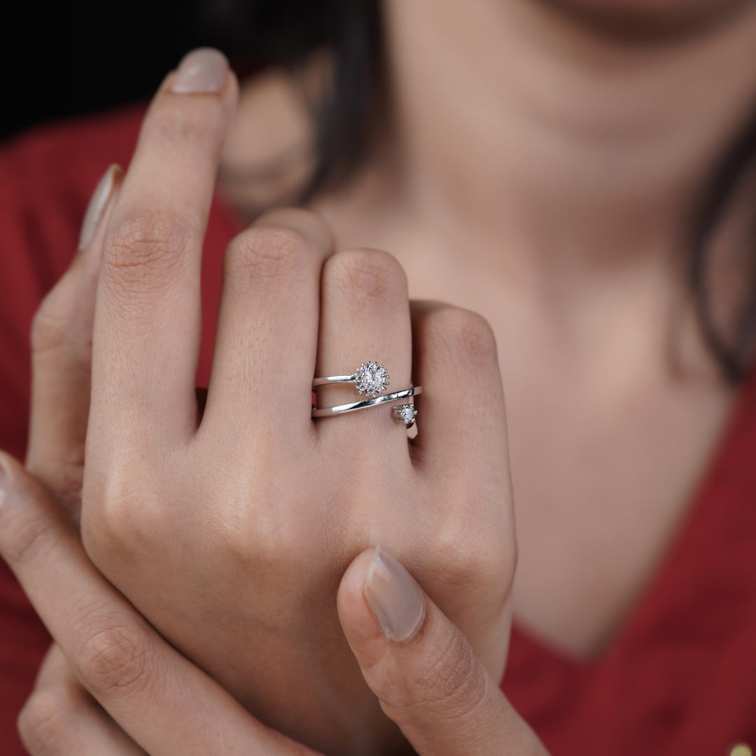 Silver Dual Flower Open Ring GWR -86