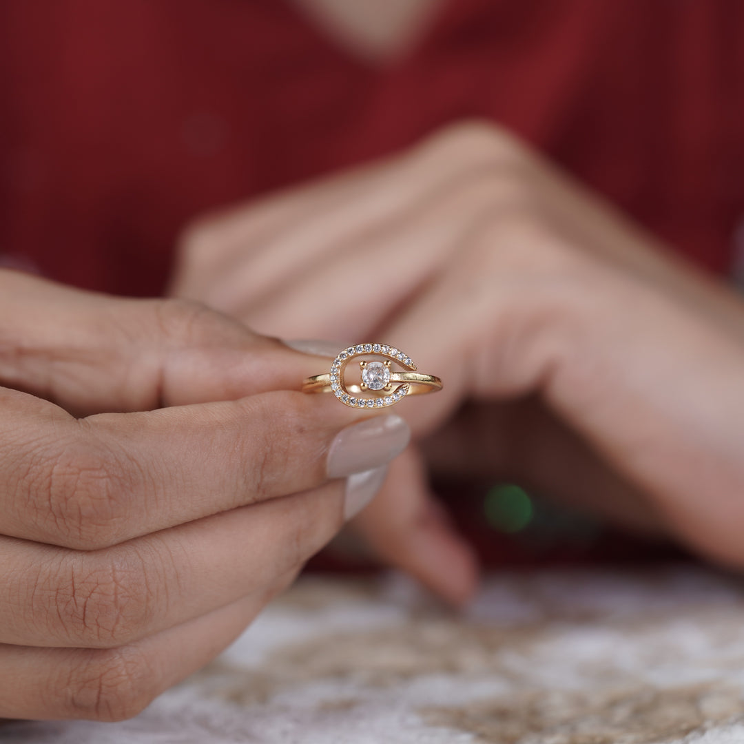 Golden Swirl Solitaire Ring GWR -89