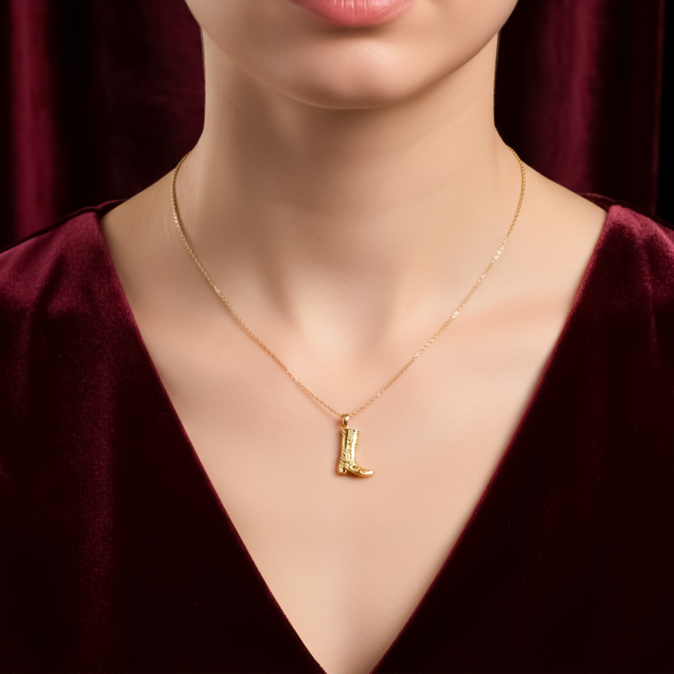 Gold Cowboy Boot Charm Women Necklace GWN -156