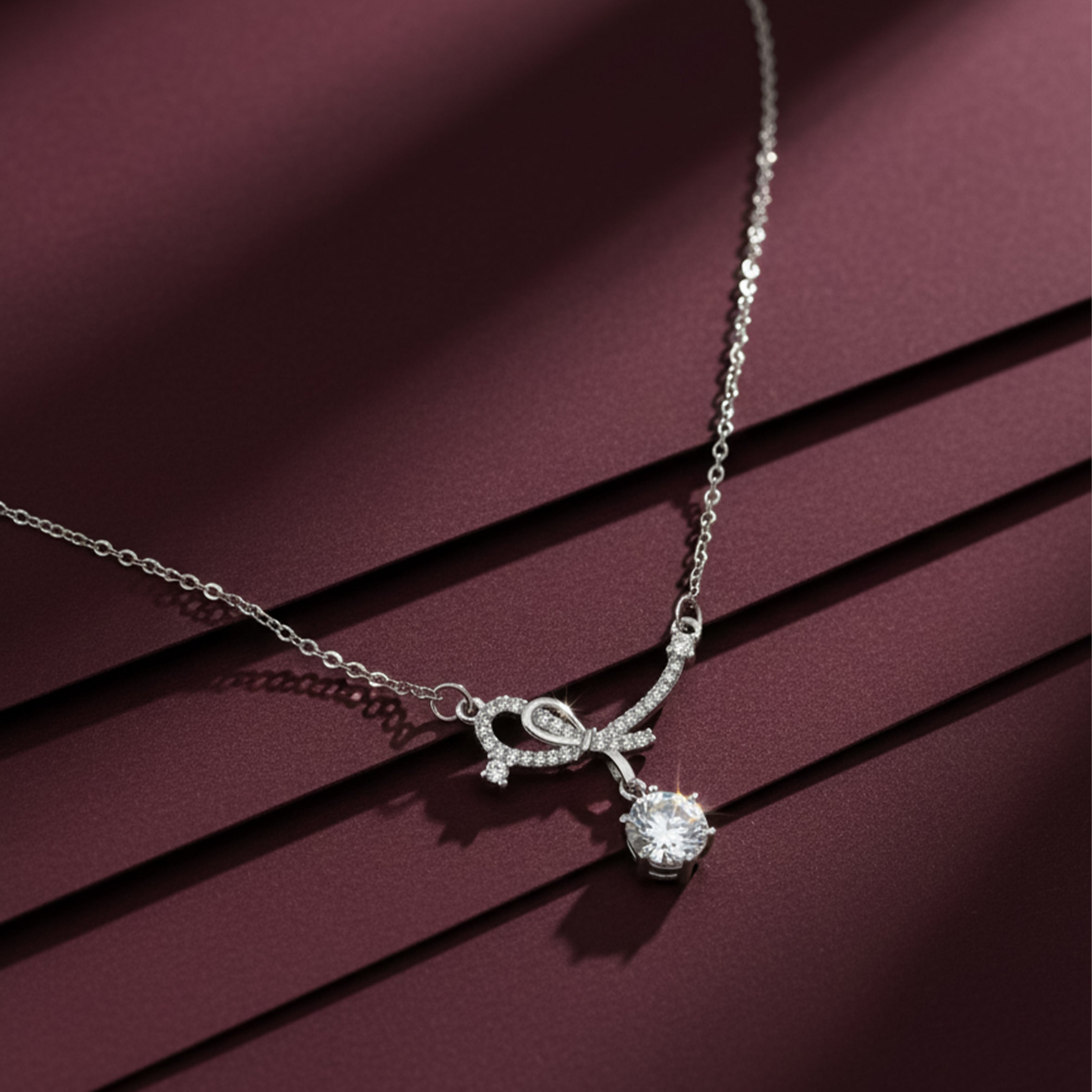 Sterling Silver Bow Ribbon Women Necklace GWN -134
