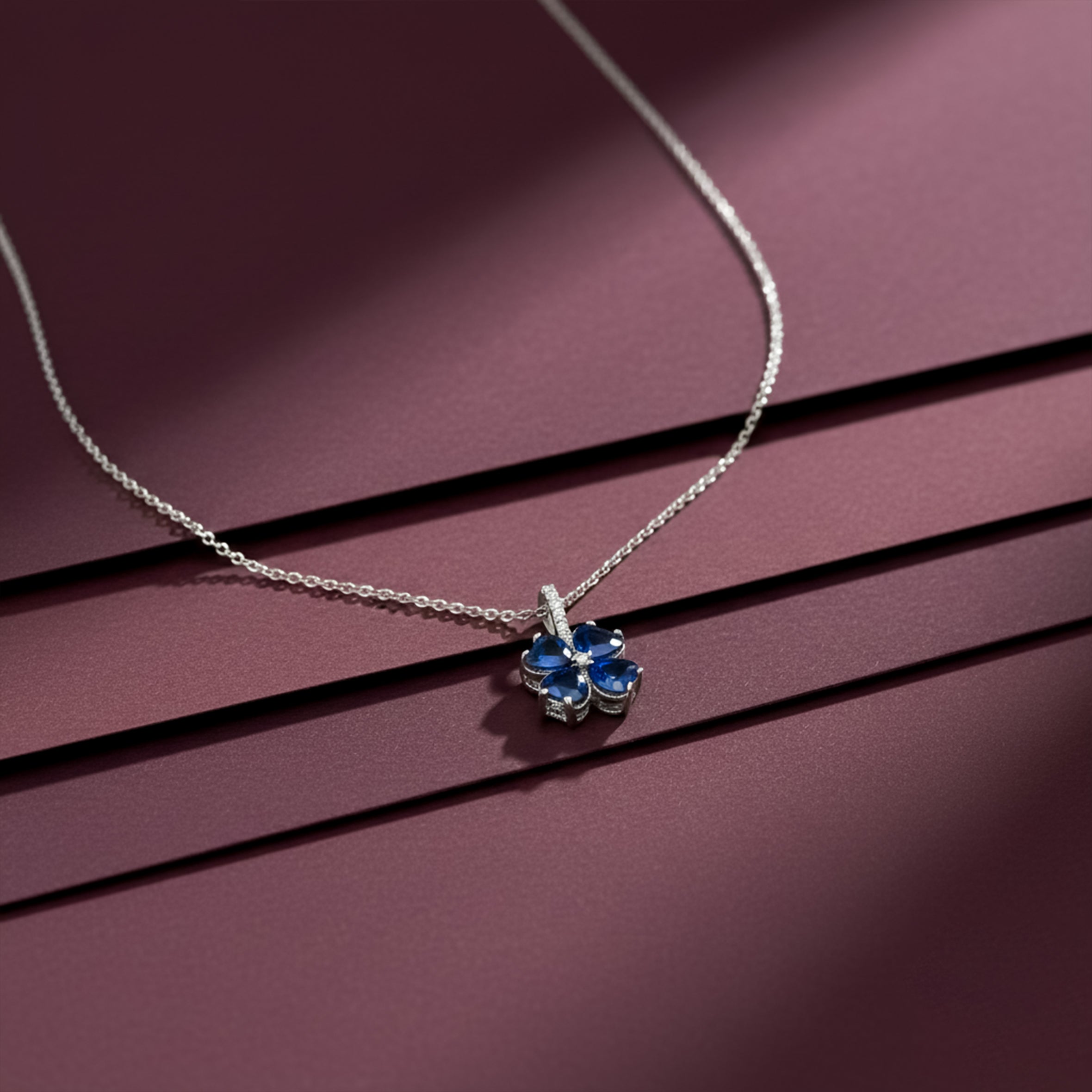 Dainty Silver and Sapphire Blue Women Neckless GWN -162